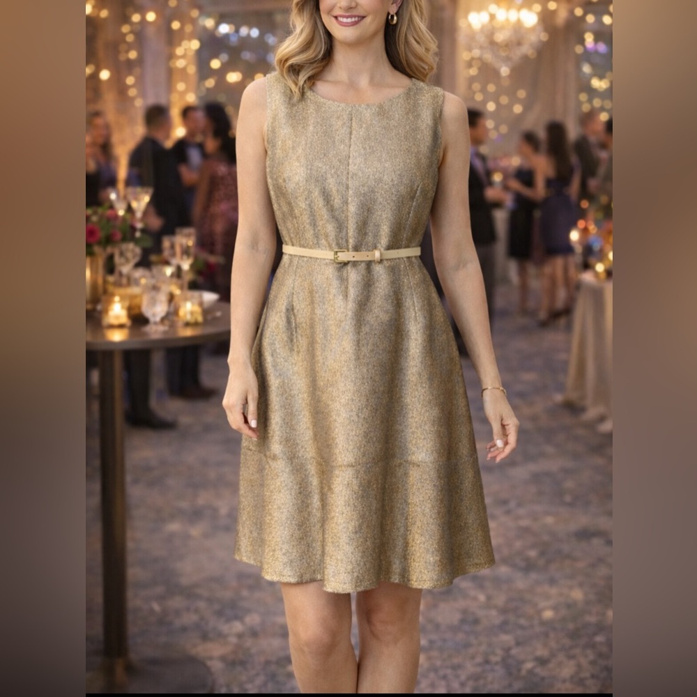 Anne Klein Dress 10 Metallic Gold A Line Career To Cocktails NEW $295